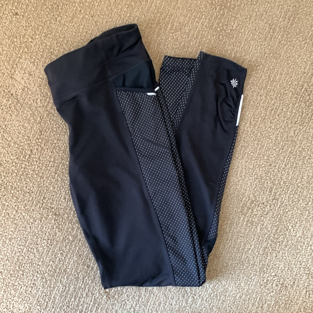 Athleta Black with White Dots Long Large Tall Leggings Tights
